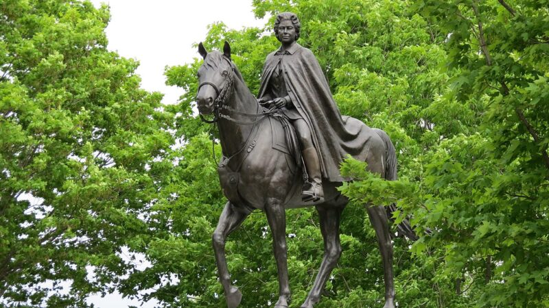 The equestrian statue of Queen Elizabeth II on Parliament Hill in Ottawa