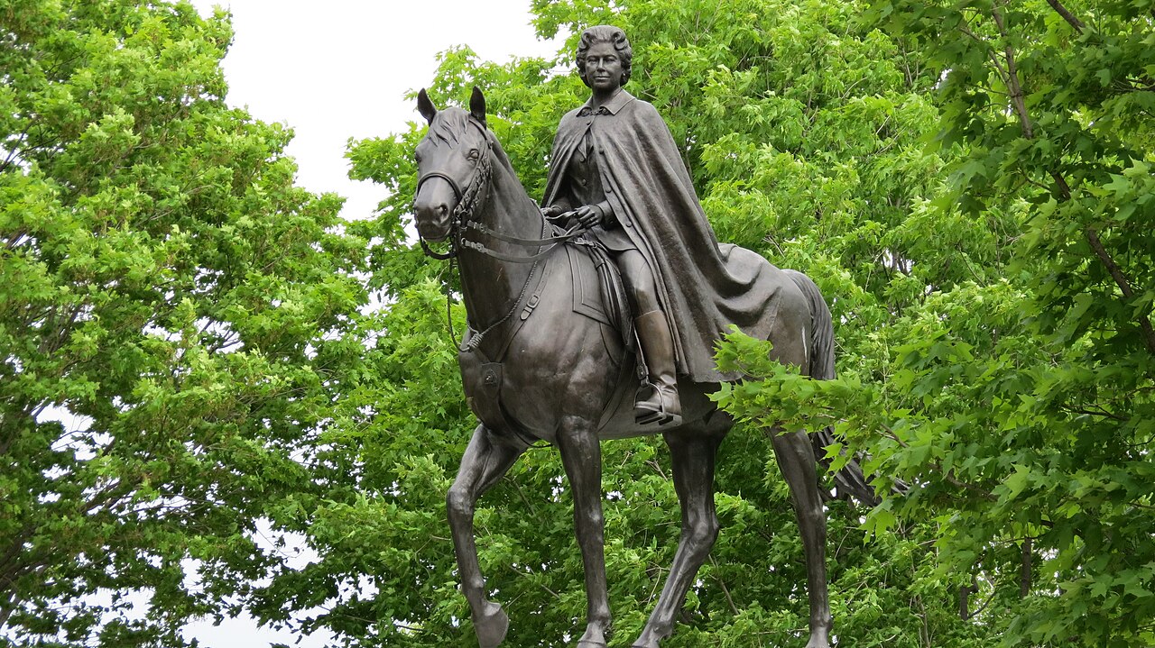 The equestrian statue of Queen Elizabeth II on Parliament Hill in Ottawa