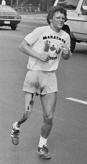 Terry Fox running during his 1980 Marathon of Hope in Toronto