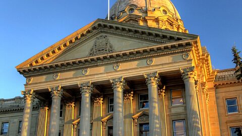 Alberta Legislature Building in Edmonton at sunset