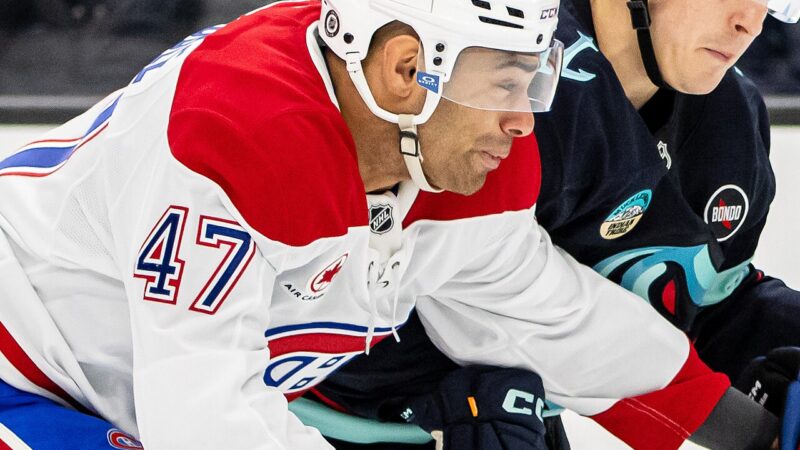 Montreal Canadiens defenceman Jayden Struble wearing number 47 in game action