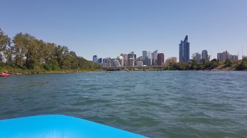 Calgary skyline seen from across the river on a clear day