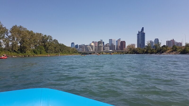 Calgary skyline seen from across the river on a clear day