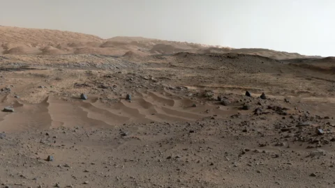 Curiosity Mastcam panorama of Mount Sharp terrain on Mars